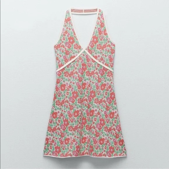 Zara | Dresses | Zara Retro Floral Knit Halter Dress | Poshmark